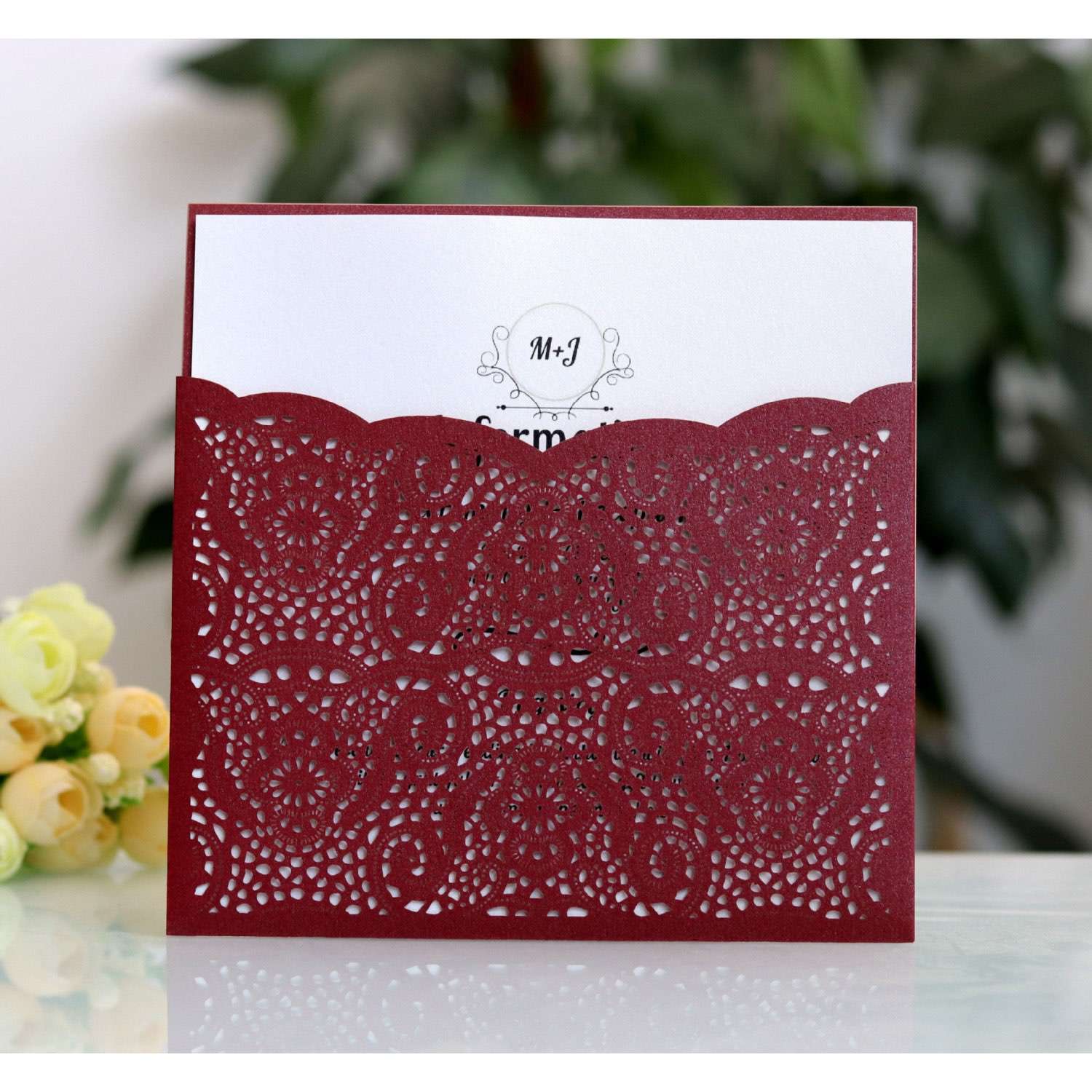 Square Invitation Card With Envelope Pocket Invitation Laser Cut Paper